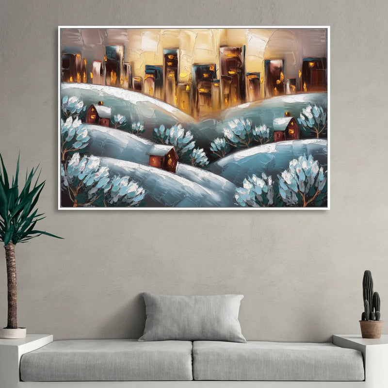 Fort Wayne Winter Wonderland Living Room - White Canvas Wall Art