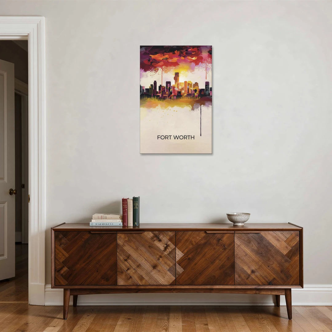 Fort Worth Cityscape at Sunset - Canvas Wall Art - Coffee Table - 24x36