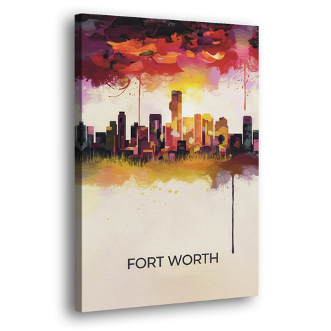 Fort Worth Cityscape at Sunset - Canvas Wall Art - Side