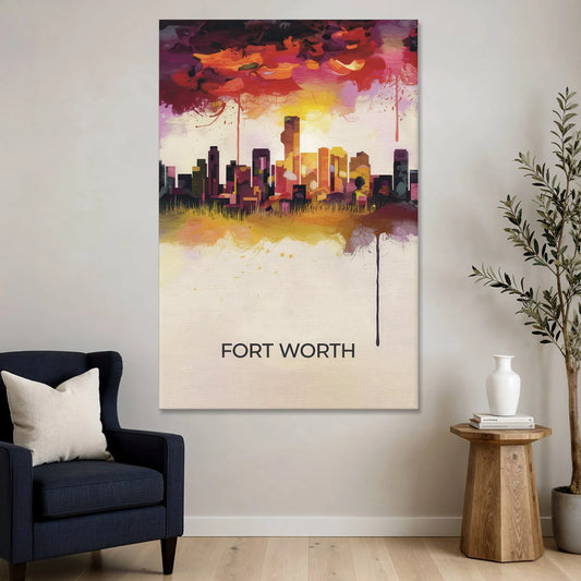 Fort Worth Cityscape at Sunset - Canvas Wall Art - Sofa - 40x60