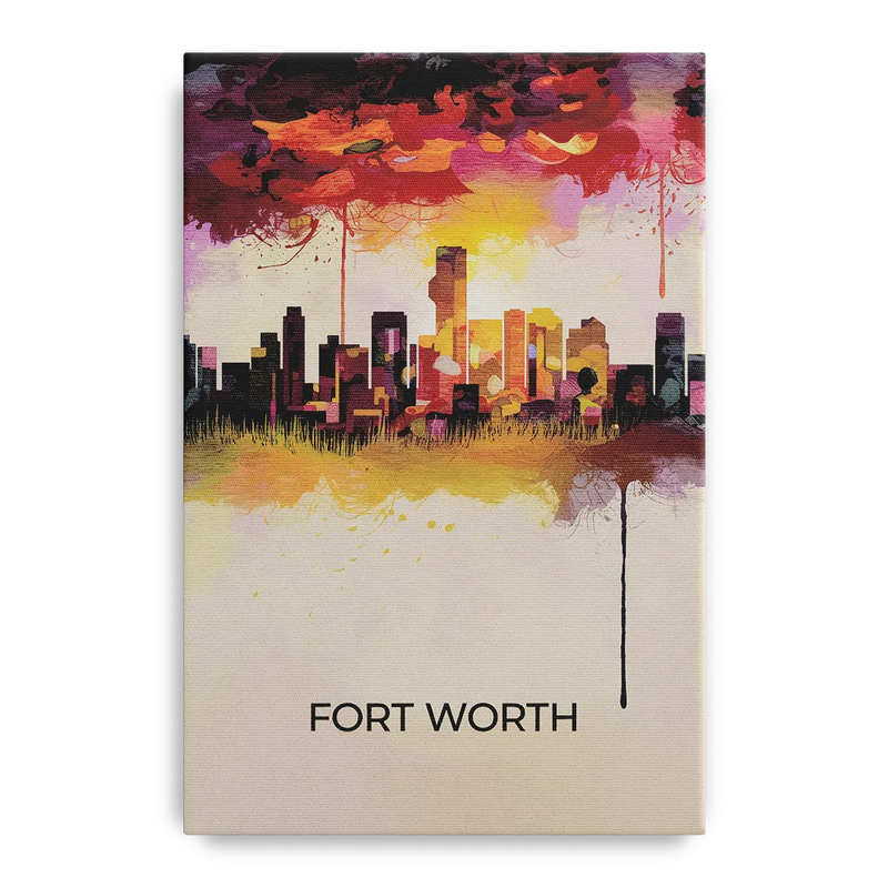 Fort Worth Cityscape at Sunset Front - Canvas Wall Art