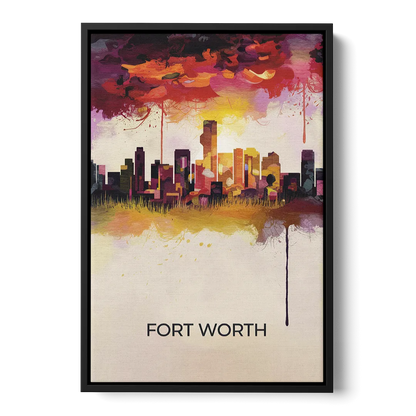 Fort Worth Cityscape at Sunset Front - Black Canvas Wall Art