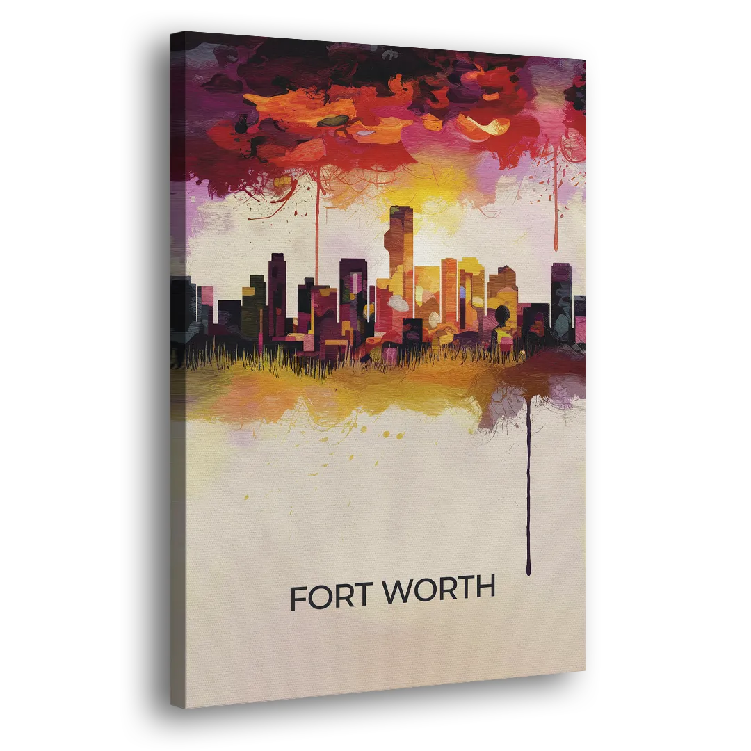Fort Worth Cityscape at Sunset Side - Canvas Wall Art