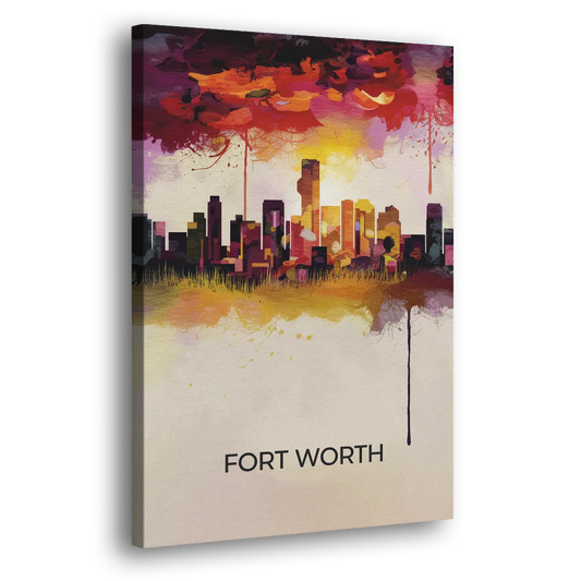 Fort Worth Cityscape at Sunset Side - Canvas Wall Art