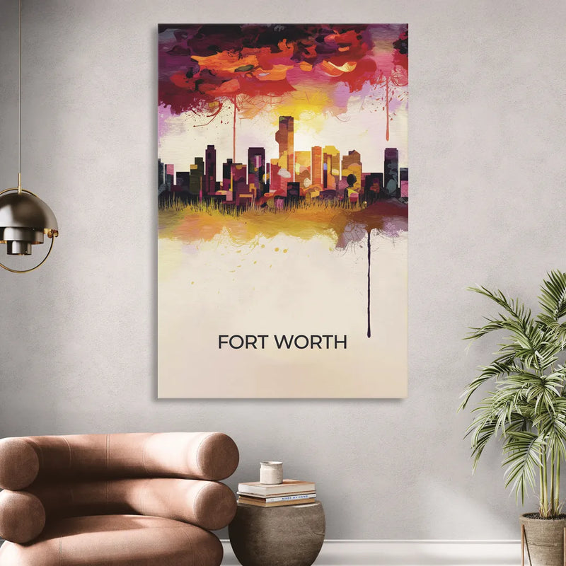 Fort Worth Cityscape at Sunset Sitting Room - Canvas Wall Art