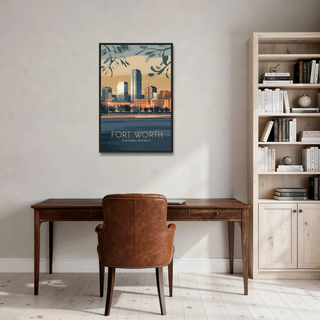 Fort Worth Cultural District Vibes - Black Framed Canvas Wall Art - Office - 24x36
