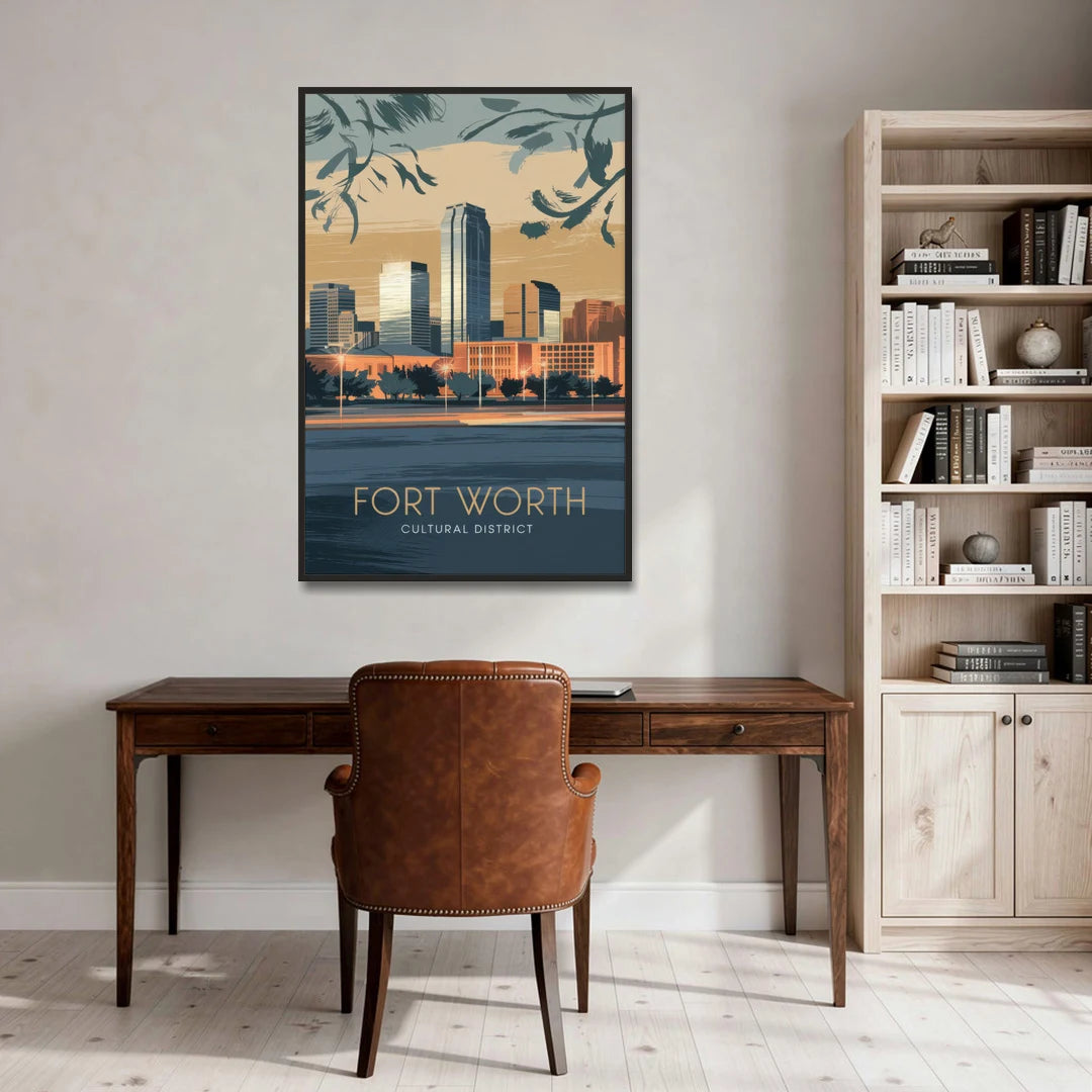 Fort Worth Cultural District Vibes - Black Framed Canvas Wall Art - Office - 32x48