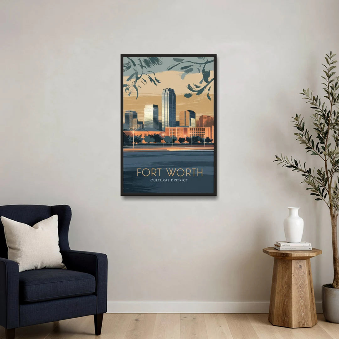 Fort Worth Cultural District Vibes - Black Framed Canvas Wall Art - Sofa - 24x36