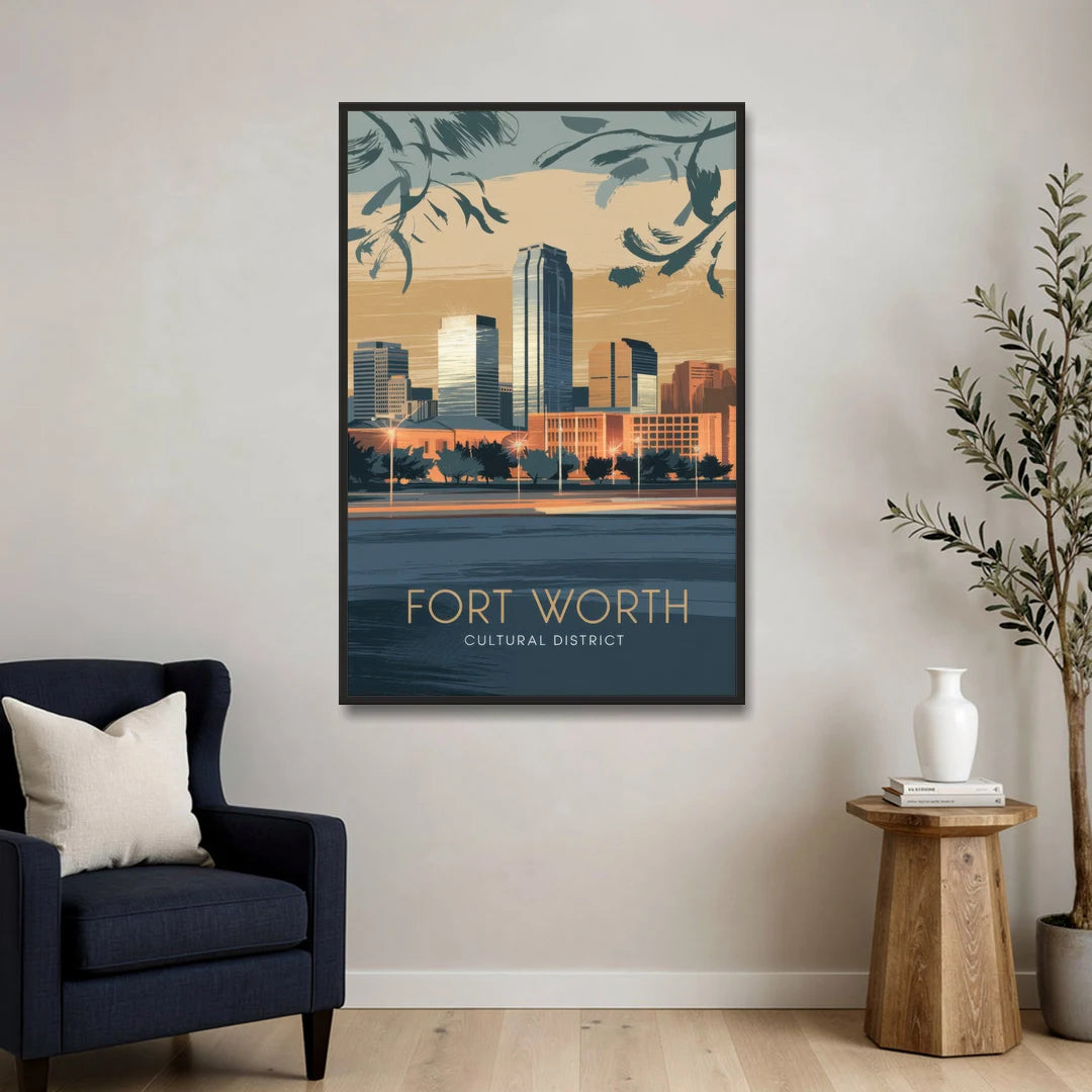 Fort Worth Cultural District Vibes - Black Framed Canvas Wall Art - Sofa - 32x48