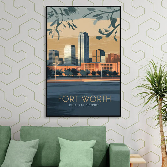 Fort Worth Cultural District Vibes Living Room - Black Canvas Wall Art