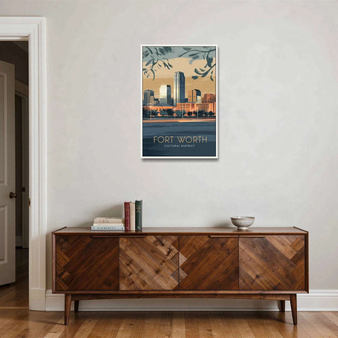 Fort Worth Cultural District Vibes - White Framed Canvas Wall Art - Coffee Table - 24x36