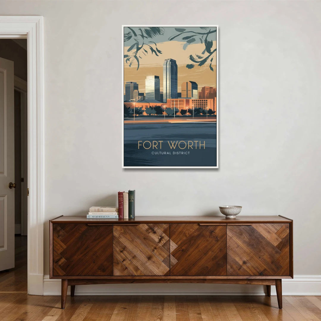 Fort Worth Cultural District Vibes - White Framed Canvas Wall Art - Coffee Table - 32x48