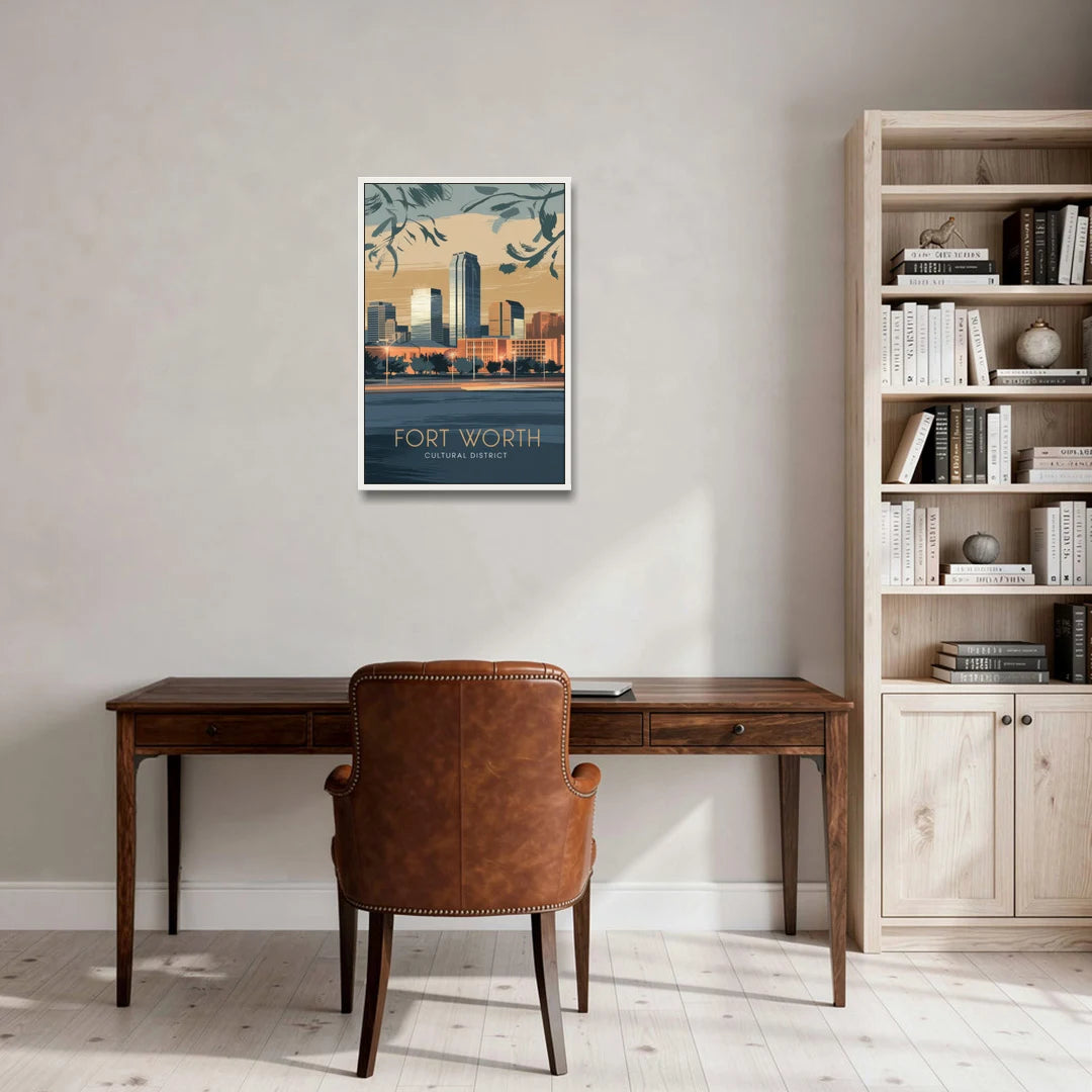 Fort Worth Cultural District Vibes - White Framed Canvas Wall Art - Office - 20x30