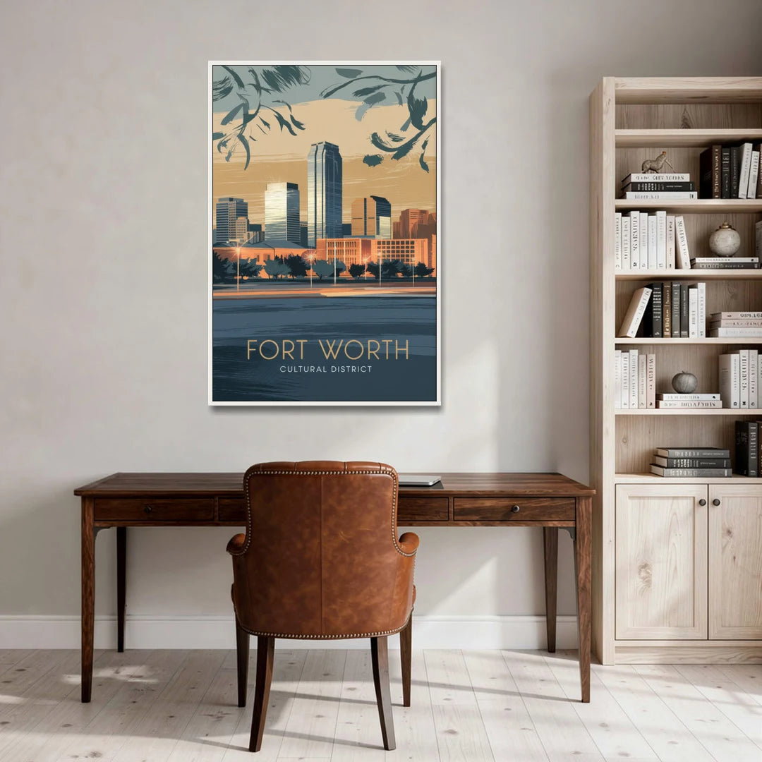 Fort Worth Cultural District Vibes - White Framed Canvas Wall Art - Office - 32x48