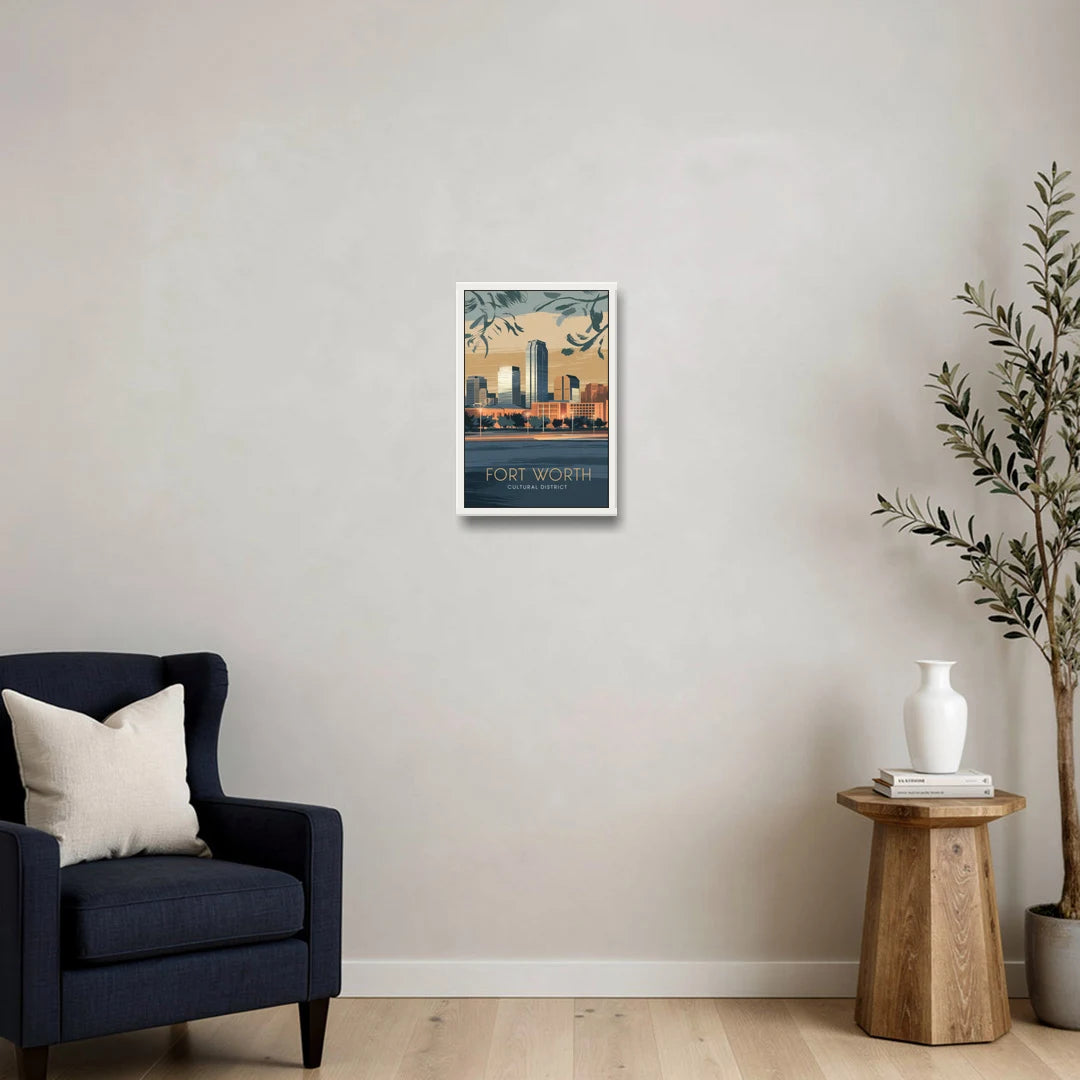 Fort Worth Cultural District Vibes - White Framed Canvas Wall Art - Sofa - 12x18