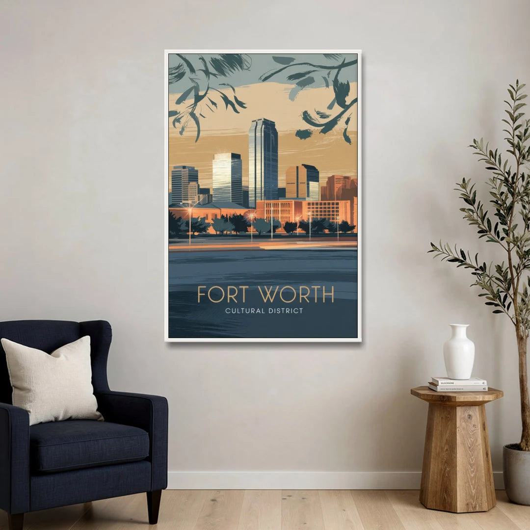 Fort Worth Cultural District Vibes - White Framed Canvas Wall Art - Sofa - 32x48