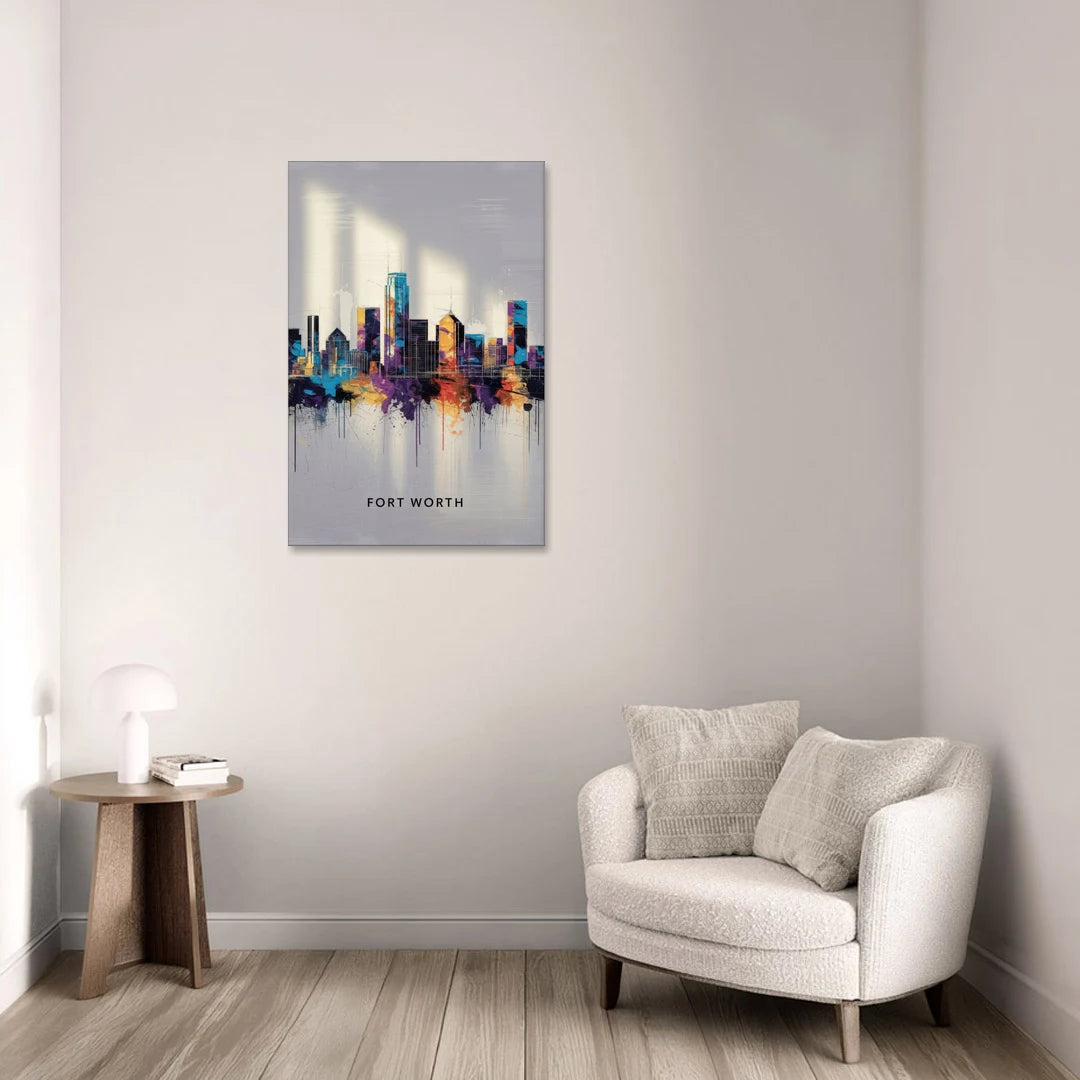Fort Worth Downtown Skyline - Canvas Wall Art - Sofa - 24x36