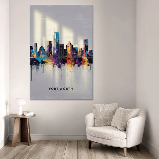 Fort Worth Downtown Skyline - Canvas Wall Art - Sofa - 40x60