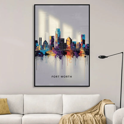 Fort Worth Downtown Skyline Sitting Room - Black Canvas Wall Art