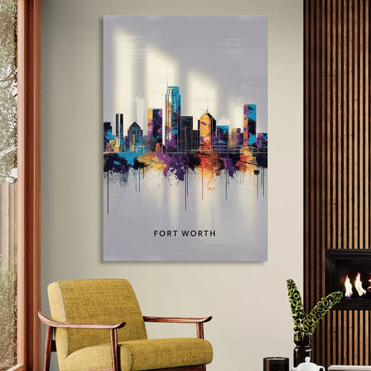 Fort Worth Downtown Skyline Living Room - Canvas Wall Art