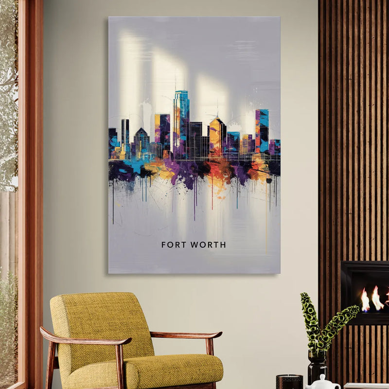 Fort Worth Downtown Skyline Living Room - Canvas Wall Art