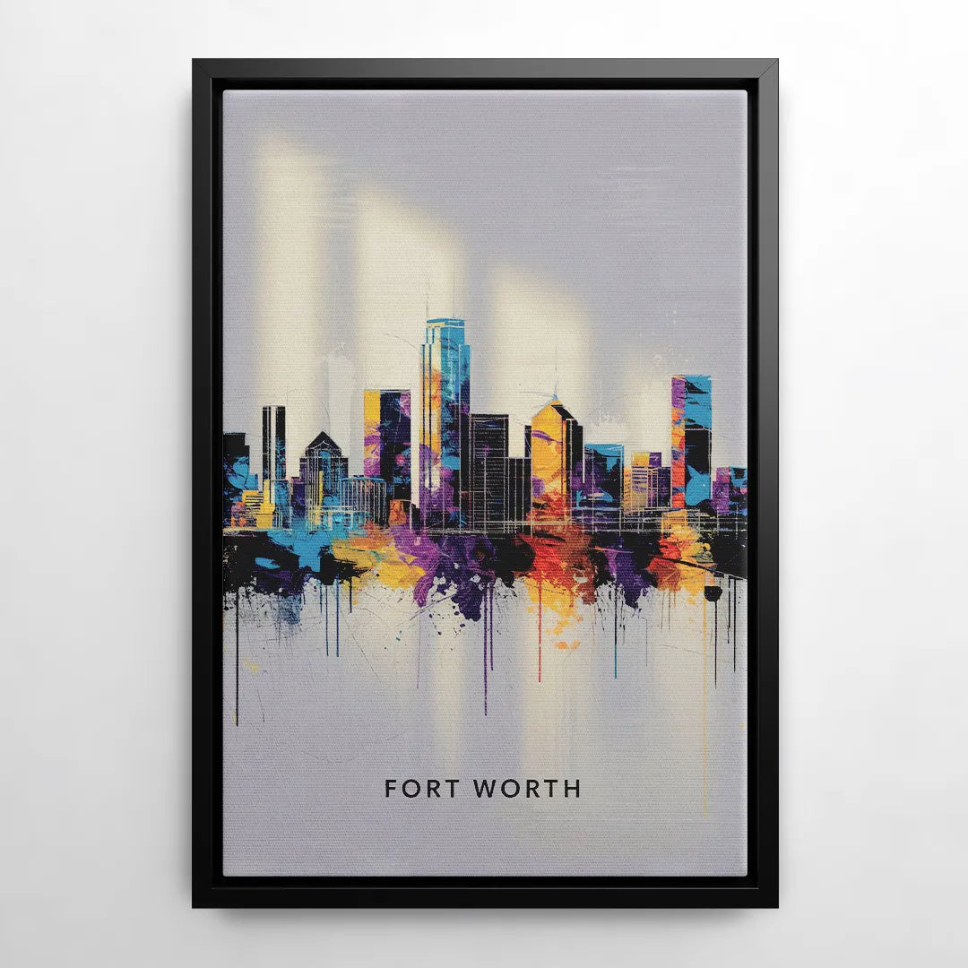 Fort Worth Downtown Skyline - Black Frame Canvas