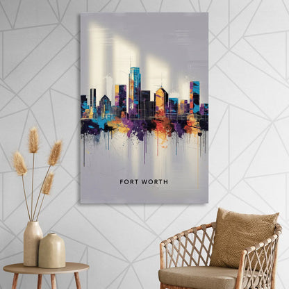 Fort Worth Downtown Skyline Sitting Room - Canvas Wall Art