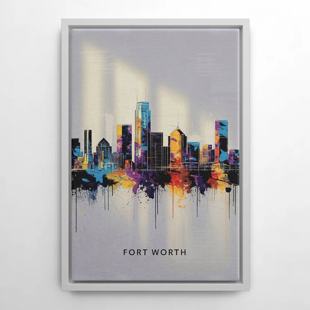 Fort Worth Downtown Skyline - White Frame Canvas