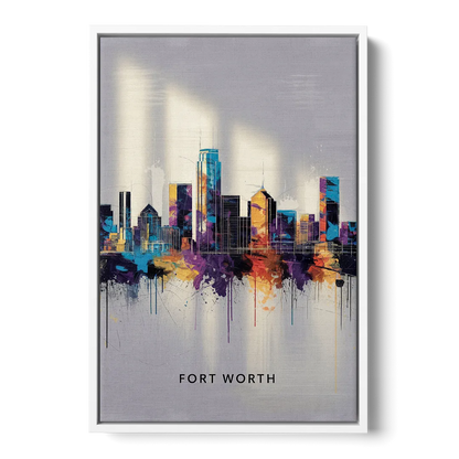 Fort Worth Downtown Skyline Front - White Canvas Wall Art