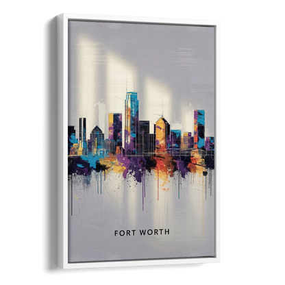 Fort Worth Downtown Skyline Side - White Canvas Wall Art