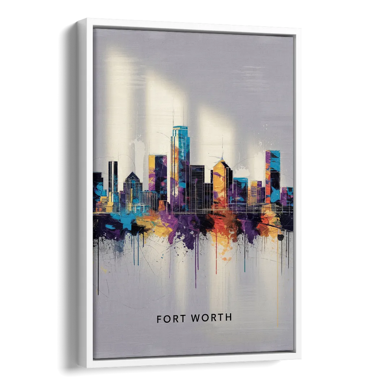 Fort Worth Downtown Skyline Side - White Canvas Wall Art