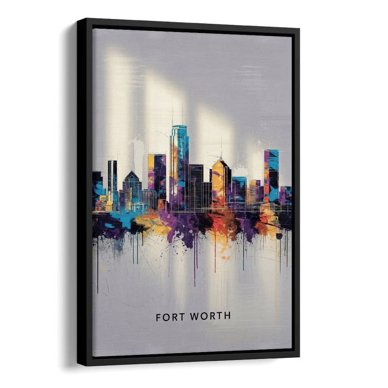 Fort Worth Downtown Skyline Side - Black Canvas Wall Art