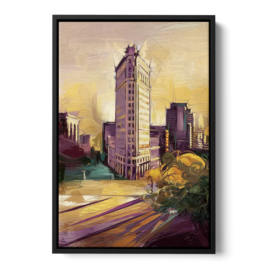 Fort Worth Historic Architecture Front - Black Canvas Wall Art