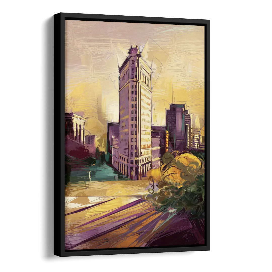 Fort Worth Historic Architecture Side - Black Canvas Wall Art