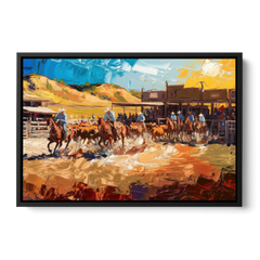 Fort Worth Rodeo And Cowboy Spirit - Black Framed Canvas Wall Art - Front