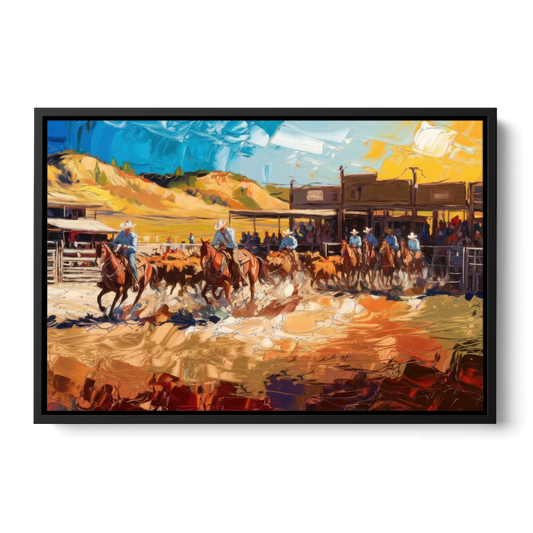 Fort Worth Rodeo And Cowboy Spirit - Black Framed Canvas Wall Art - Front