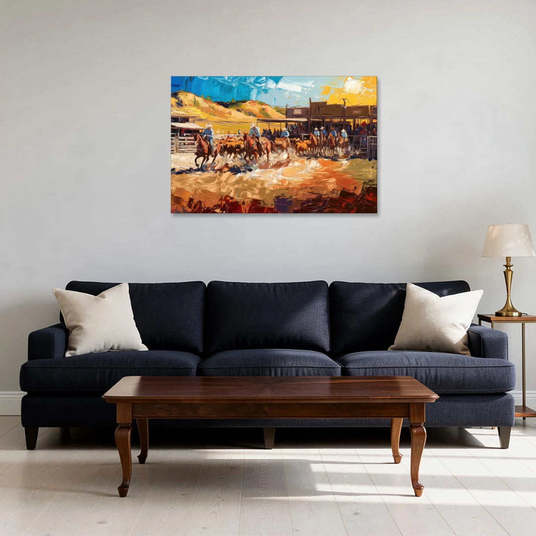 Fort Worth Rodeo And Cowboy Spirit - Canvas Wall Art - Sofa - 36x24