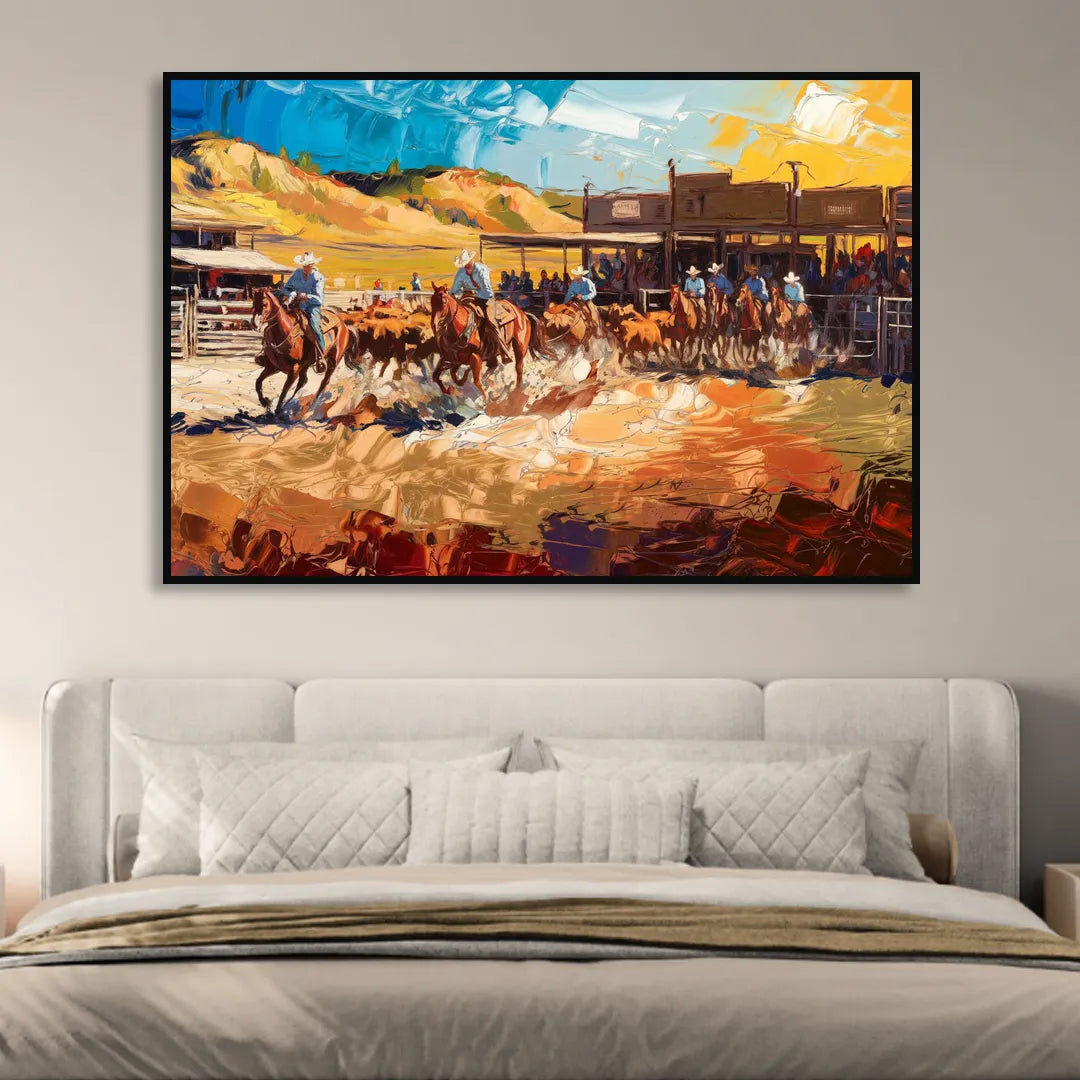 Fort Worth Rodeo And Cowboy Spirit Living Room - Black Canvas Wall Art