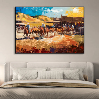 Fort Worth Rodeo And Cowboy Spirit Living Room - Black Canvas Wall Art