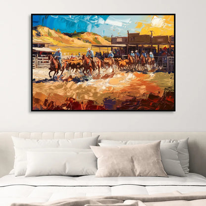 Fort Worth Rodeo And Cowboy Spirit Sitting Room - Black Canvas Wall Art