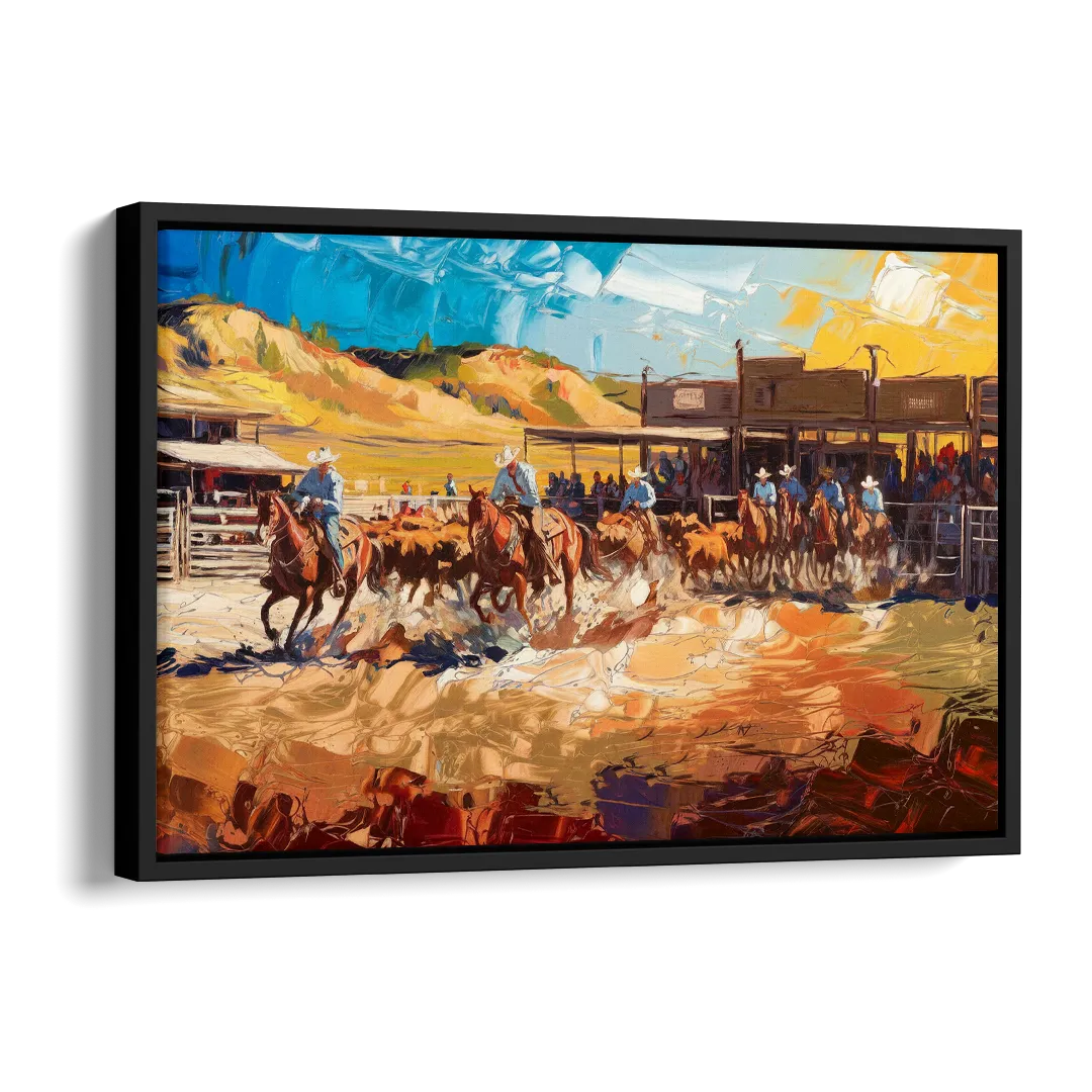 Fort Worth Rodeo And Cowboy Spirit Side - Black Canvas Wall Art
