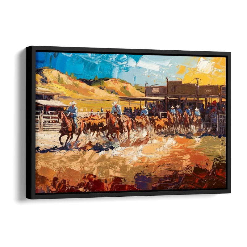Fort Worth Rodeo And Cowboy Spirit Side - Black Canvas Wall Art