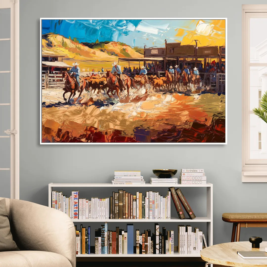 Fort Worth Rodeo And Cowboy Spirit Sitting Room - White Canvas Wall Art