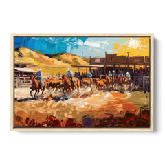 Fort Worth Rodeo And Cowboy Spirit - Oak Framed Canvas Wall Art - Front