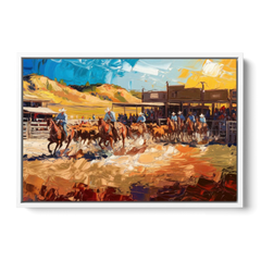 Fort Worth Rodeo And Cowboy Spirit - White Framed Canvas Wall Art - Front