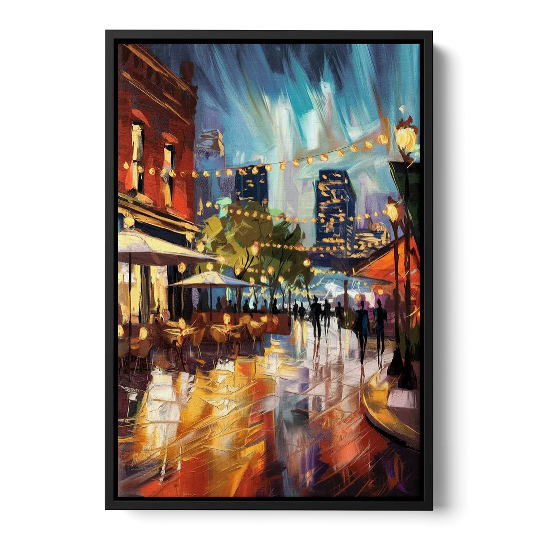 Fort Worth Sundance Square Lights Front - Black Canvas Wall Art