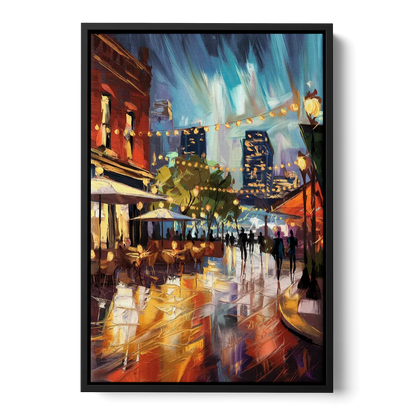 Fort Worth Sundance Square Lights Front - Black Canvas Wall Art