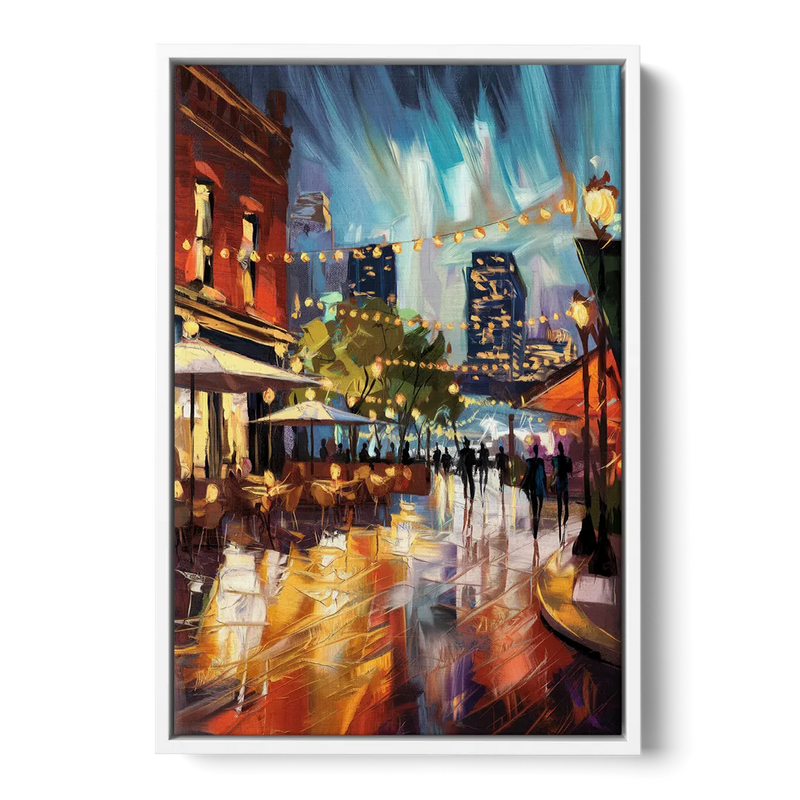 Fort Worth Sundance Square Lights Front - White Canvas Wall Art