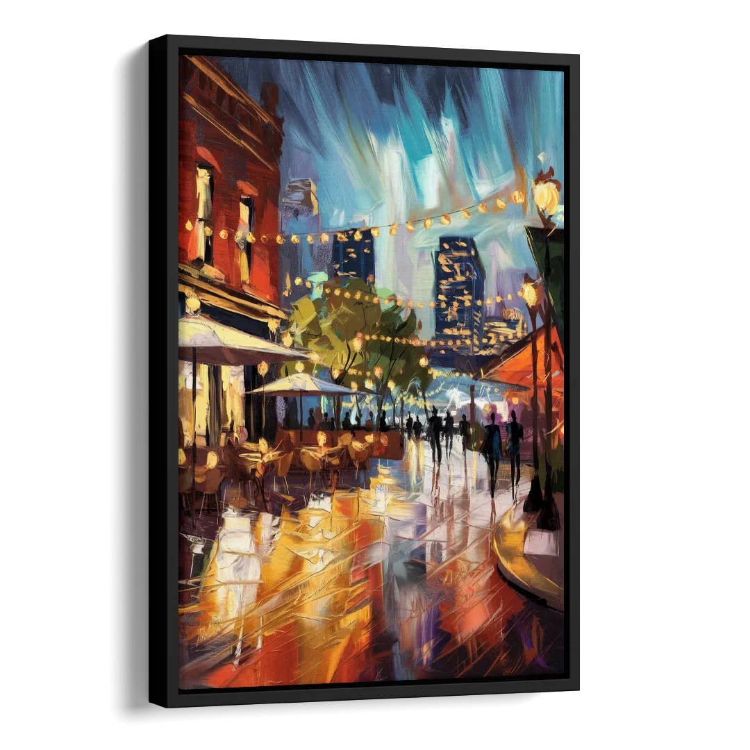 Fort Worth Sundance Square Lights Side - Black Canvas Wall Art