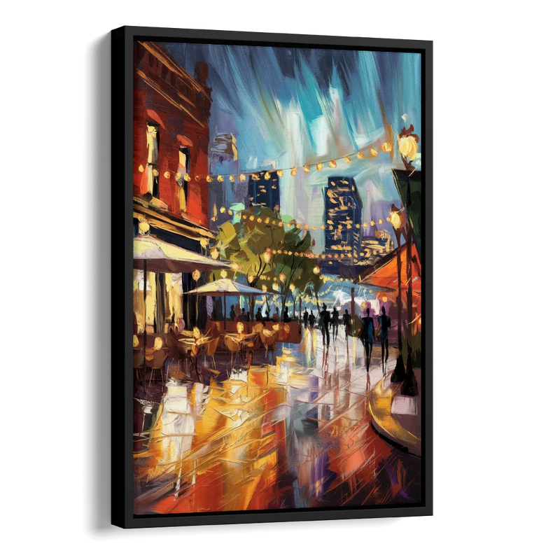 Fort Worth Sundance Square Lights Side - Black Canvas Wall Art